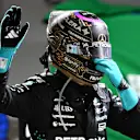LAS VEGAS, NEVADA - NOVEMBER 22: Third placed George Russell of Great Britain and Mercedes AMG Petronas F1 Team celebrates on arrival in parc ferme during the F1 Grand Prix of Las Vegas at Las Vegas Strip Circuit on November 22, 2025 in Las Vegas, Nevada. (Photo by James Sutton - Formula 1/Formula 1 via Getty Images)