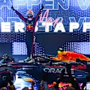 LUSAIL CITY, QATAR - NOVEMBER 30: Race winner Max Verstappen of the Netherlands and Oracle Red Bull Racing celebrates on arrival in parc ferme during the F1 Grand Prix of Qatar at Lusail International Circuit on November 30, 2025 in Lusail City, Qatar. (Photo by Mark Thompson/Getty Images)