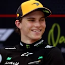 LUSAIL CITY, QATAR - NOVEMBER 29: Sprint winner Oscar Piastri of Australia and McLaren in the Drivers Press Conference during the Sprint ahead of the F1 Grand Prix of Qatar at Lusail International Circuit on November 29, 2025 in Lusail City, Qatar. (Photo by Clive Rose/Getty Images)