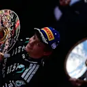 MELBOURNE, AUSTRALIA - MARCH 08: Second placed Andrea Kimi Antonelli of Italy and Mercedes AMG Petronas F1 Team on the podium with his trophy during the F1 Grand Prix of Australia at Albert Park Grand Prix Circuit on March 08, 2026 in Melbourne, Australia. (Photo by Mario Renzi - Formula 1/Formula 1 via Getty Images)