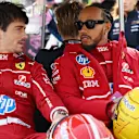 BAHRAIN, BAHRAIN - FEBRUARY 26: Charles Leclerc of Monaco and Scuderia Ferrari and Lewis Hamilton