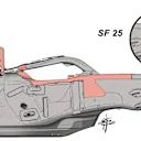 Ferrari appear to have extended the gap between the front axle and the cockpit, giving a longer wheelbase on the SF-25