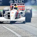 IMOLA, ITALY - MAY 19: Sebastian Vettel performs donuts in the McLaren MP4/8 of Ayrton Senna on