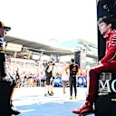 SPIELBERG, AUSTRIA - JUNE 29: Second placed Oscar Piastri of Australia and McLaren and Third placed Charles Leclerc of Monaco and Scuderia Ferrari in parc ferme during the F1 Grand Prix of Austria at Red Bull Ring on June 29, 2025 in Spielberg, Austria. (Photo by Mark Sutton - Formula 1/Formula 1 via Getty Images)