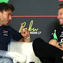 BAKU, AZERBAIJAN - SEPTEMBER 18: Pierre Gasly of France and Alpine F1 talks with Nico Hulkenberg of Germany and Stake F1 Team Kick Sauber in the Drivers Press Conference during previews ahead of the F1 Grand Prix of Azerbaijan at Baku City Circuit on September 18, 2025 in Baku, Azerbaijan. (Photo by Clive Rose/Getty Images)