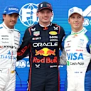 BAKU, AZERBAIJAN - SEPTEMBER 20: Pole position qualifier Max Verstappen of the Netherlands and Oracle Red Bull Racing Second placed qualifier Carlos Sainz of Spain and Williams and Third placed qualifier Liam Lawson of New Zealand and Visa Cash App Racing Bulls during qualifying ahead of the F1 Grand Prix of Azerbaijan at Baku City Circuit on September 20, 2025 in Baku, Azerbaijan. (Photo by Mark Thompson/Getty Images)