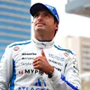 BAKU, AZERBAIJAN - SEPTEMBER 20: Second placed qualifier Carlos Sainz of Spain and Williams gives a thumbs up in parc ferme during qualifying ahead of the F1 Grand Prix of Azerbaijan at Baku City Circuit on September 20, 2025 in Baku, Azerbaijan. (Photo by Bryn Lennon - Formula 1/Formula 1 via Getty Images)