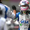 BAKU, AZERBAIJAN - SEPTEMBER 20: Third placed qualifier Liam Lawson of New Zealand and Visa Cash App Racing Bulls arrives in parc ferme during qualifying ahead of the F1 Grand Prix of Azerbaijan at Baku City Circuit on September 20, 2025 in Baku, Azerbaijan. (Photo by Rudy Carezzevoli/Getty Images)