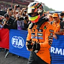 SPA, BELGIUM - JULY 25: Sprint Pole qualifier Oscar Piastri of Australia and McLaren celebrates in parc ferme during Sprint qualifying ahead of the F1 Grand Prix of Belgium at Circuit de Spa-Francorchamps on July 25, 2025 in Spa, Belgium. (Photo by Mark Sutton - Formula 1/Formula 1 via Getty Images)