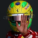 SAO PAULO, BRAZIL - NOVEMBER 07: Lewis Hamilton of Great Britain and Scuderia Ferrari waves in parc ferme during Sprint Qualifying ahead of the F1 Grand Prix of Brazil at Autodromo Jose Carlos Pace on November 07, 2025 in Sao Paulo, Brazil. (Photo by Mark Thompson/Getty Images)