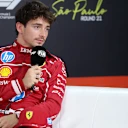 SAO PAULO, BRAZIL - NOVEMBER 08: Third placed qualifier Charles Leclerc of Monaco and Scuderia Ferrari in the Drivers Press Conference during qualifying ahead of the F1 Grand Prix of Brazil at Autodromo Jose Carlos Pace on November 08, 2025 in Sao Paulo, Brazil. (Photo by Hector Vivas/Getty Images)