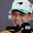 SAO PAULO, BRAZIL - NOVEMBER 08: Pole position qualifier Lando Norris of Great Britain and McLaren in the Drivers Press Conference during qualifying ahead of the F1 Grand Prix of Brazil at Autodromo Jose Carlos Pace on November 08, 2025 in Sao Paulo, Brazil. (Photo by Hector Vivas/Getty Images)