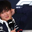 NORTHAMPTON, ENGLAND - JULY 03: Yuki Tsunoda of Japan and Oracle Red Bull Racing in the Drivers Press Conference during previews ahead of the F1 Grand Prix of Great Britain at Silverstone Circuit on July 03, 2025 in Northampton, England. (Photo by Clive Rose/Getty Images)