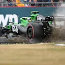 NORTHAMPTON, ENGLAND - JULY 05: Gabriel Bortoleto of Brazil driving the (5) Kick Sauber C45 Ferrari crashes during final practice ahead of the F1 Grand Prix of Great Britain at Silverstone Circuit on July 05, 2025 in Northampton, England. (Photo by Clive Mason/Getty Images)