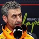 BUDAPEST, HUNGARY - AUGUST 01: Andrea Stella, Team Principal of McLaren in the Team Principals Press Conference during practice ahead of the F1 Grand Prix of Hungary at Hungaroring on August 01, 2025 in Budapest, Hungary. (Photo by Bryn Lennon/Getty Images)