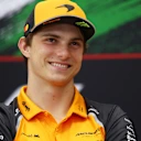 BUDAPEST, HUNGARY - JULY 31: Oscar Piastri of Australia and McLaren looks on in the. Drivers Press Conference during previews ahead of the F1 Grand Prix of Hungary at Hungaroring on July 31, 2025 in Budapest, Hungary. (Photo by Clive Rose/Getty Images)