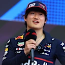BUDAPEST, HUNGARY - AUGUST 02: Yuki Tsunoda of Japan and Oracle Red Bull Racing on stage during