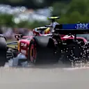 BUDAPEST, HUNGARY - AUGUST 02: Sparks fly behind Lewis Hamilton of Great Britain driving the (44) Scuderia Ferrari SF-25 on track during final practice ahead of the F1 Grand Prix of Hungary at Hungaroring on August 02, 2025 in Budapest, Hungary. (Photo by Bryn Lennon - Formula 1/Formula 1 via Getty Images)