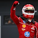 BUDAPEST, HUNGARY - AUGUST 02: Pole position qualifier Charles Leclerc of Monaco and Scuderia Ferrari celebrates on arrival in parc ferme during qualifying ahead of the F1 Grand Prix of Hungary at Hungaroring on August 02, 2025 in Budapest, Hungary. (Photo by Rudy Carezzevoli/Getty Images)