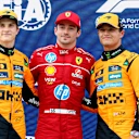 BUDAPEST, HUNGARY - AUGUST 02: Pole position qualifier Charles Leclerc of Monaco and Scuderia Ferrari Second placed qualifier Oscar Piastri of Australia and McLaren and Third placed qualifier Lando Norris of Great Britain and McLaren during qualifying ahead of the F1 Grand Prix of Hungary at Hungaroring on August 02, 2025 in Budapest, Hungary. (Photo by Bryn Lennon - Formula 1/Formula 1 via Getty Images)