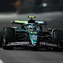 LAS VEGAS, NEVADA - NOVEMBER 21: Fernando Alonso of Spain driving the (14) Aston Martin F1 Team AMR25 Mercedes on track during qualifying ahead of the F1 Grand Prix of Las Vegas at Las Vegas Strip Circuit on November 21, 2025 in Las Vegas, Nevada. (Photo by Chris Graythen/Getty Images)