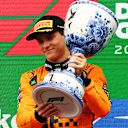 ZANDVOORT, NETHERLANDS - AUGUST 31: Race winner Oscar Piastri of Australia and McLaren celebrates on the podium during the F1 Grand Prix of Netherlands at Circuit Zandvoort on August 31, 2025 in Zandvoort, Netherlands. (Photo by Clive Rose/Getty Images)