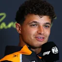 ZANDVOORT, NETHERLANDS - AUGUST 28: Lando Norris of Great Britain and McLaren speaks in the Drivers Press Conference during previews ahead of the F1 Grand Prix of Netherlands at Circuit Zandvoort on August 28, 2025 in Zandvoort, Netherlands. (Photo by Clive Rose/Getty Images)