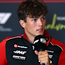 ZANDVOORT, NETHERLANDS - AUGUST 28: Oliver Bearman of Great Britain and Haas F1 speaks in the Drivers Press Conference during previews ahead of the F1 Grand Prix of Netherlands at Circuit Zandvoort on August 28, 2025 in Zandvoort, Netherlands. (Photo by Clive Rose/Getty Images)