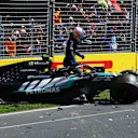 MELBOURNE, AUSTRALIA - MARCH 07: Andrea Kimi Antonelli of Italy and Mercedes AMG Petronas F1 Team climbs out of his car after a crash during final practice ahead of the F1 Grand Prix of Australia at Albert Park Grand Prix Circuit on March 07, 2026 in Melbourne, Australia. (Photo by Mark Thompson/Getty Images)