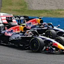 SUZUKA, JAPAN - MARCH 29: Isack Hadjar of France driving the (6) Oracle Red Bull Racing RB22 Red Bull Ford and Max Verstappen of the Netherlands driving the (3) Oracle Red Bull Racing RB22 Red Bull Ford battle for track position during the F1 Grand Prix of Japan at Suzuka Circuit on March 29, 2026 in Suzuka, Japan. (Photo by Clive Mason/Getty Images)