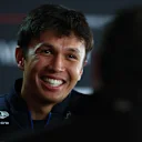 SUZUKA, JAPAN - MARCH 26: Alexander Albon of Thailand and Williams talks to the media during