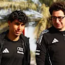 BAHRAIN, BAHRAIN - FEBRUARY 13: Gabriel Bortoleto of Brazil and Audi F1 Team and Mattia Binotto,