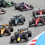 Max Verstappen of Oracle Red Bull Racing drives the Red Bull RB21 Honda and is in second place