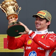 NORTHAMPTON, ENGLAND - JULY 05: Race winner Charles Leclerc of Monaco and Scuderia Ferrari lifts