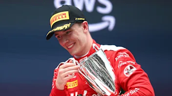 BARCELONA, SPAIN - JUNE 03: Race winner Frederik Vesti of Denmark and PREMA Racing (7) celebrates
