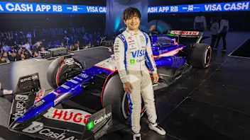 LAS VEGAS, NEVADA - FEBRUARY 08: Yuki Tsunoda of Japan and Visa Cash App RB poses for a photo with