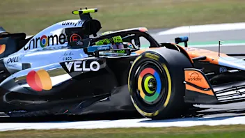 NORTHAMPTON, ENGLAND - JULY 04: Lando Norris of Great Britain driving the (4) McLaren MCL39