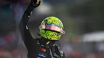 NORTHAMPTON, ENGLAND - JULY 06: Race winner Lando Norris of Great Britain and McLaren celebrates in