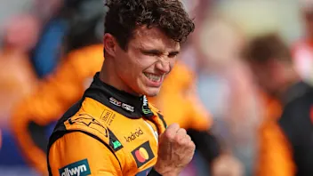 BUDAPEST, HUNGARY - AUGUST 03: Race winner Lando Norris of Great Britain and McLaren celebrates on