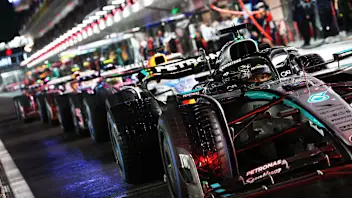 LAS VEGAS, NEVADA - NOVEMBER 21: Lewis Hamilton of Great Britain driving the (44) Scuderia Ferrari