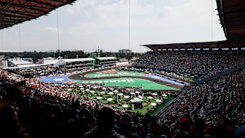 MEXICO CITY, MEXICO - OCTOBER 27: Lance Stroll, Aston Martin AMR24, leads Fernando Alonso, Aston