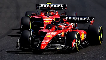 BUDAPEST, HUNGARY - JULY 23: Charles Leclerc of Monaco driving the (16) Ferrari SF-23 leads Carlos