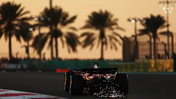 ABU DHABI, UNITED ARAB EMIRATES - DECEMBER 08: Sparks fly behind Charles Leclerc of Monaco driving