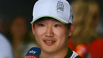 MELBOURNE, AUSTRALIA - MARCH 15: Eighth placed qualifier Yuki Tsunoda of Japan and Visa Cash App