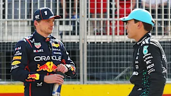 MONTREAL, QUEBEC - JUNE 14: Pole position qualifier George Russell of Great Britain and Mercedes