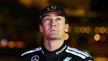 LAS VEGAS, NEVADA - NOVEMBER 22: Third placed George Russell of Great Britain and Mercedes AMG