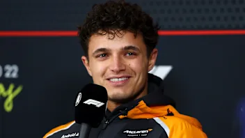 LAS VEGAS, NEVADA - NOVEMBER 19: Lando Norris of Great Britain and McLaren speaks in the Drivers