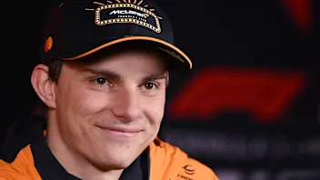 LAS VEGAS, NEVADA - NOVEMBER 19: Oscar Piastri of Australia and McLaren talks to the media during