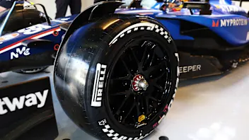 ABU DHABI, UNITED ARAB EMIRATES - DECEMBER 09: The 2026 Pirelli tyres are seen on the car of Carlos