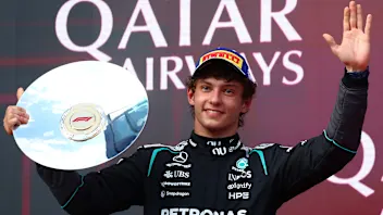 MELBOURNE, AUSTRALIA - MARCH 08: Second placed Andrea Kimi Antonelli of Italy and Mercedes AMG